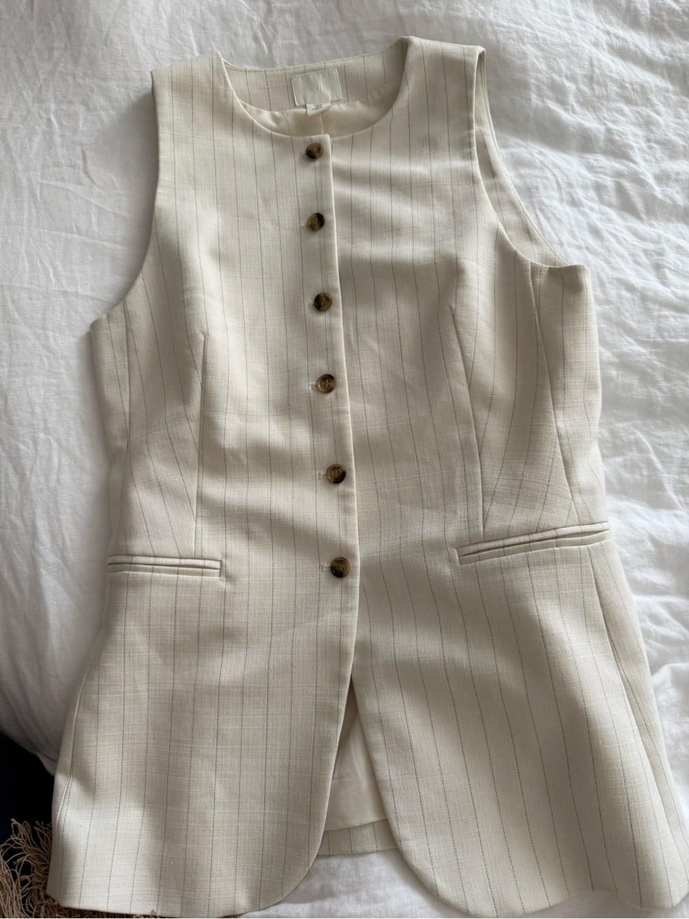 H&M Cream Pinstripe Sleeveless Button Vest